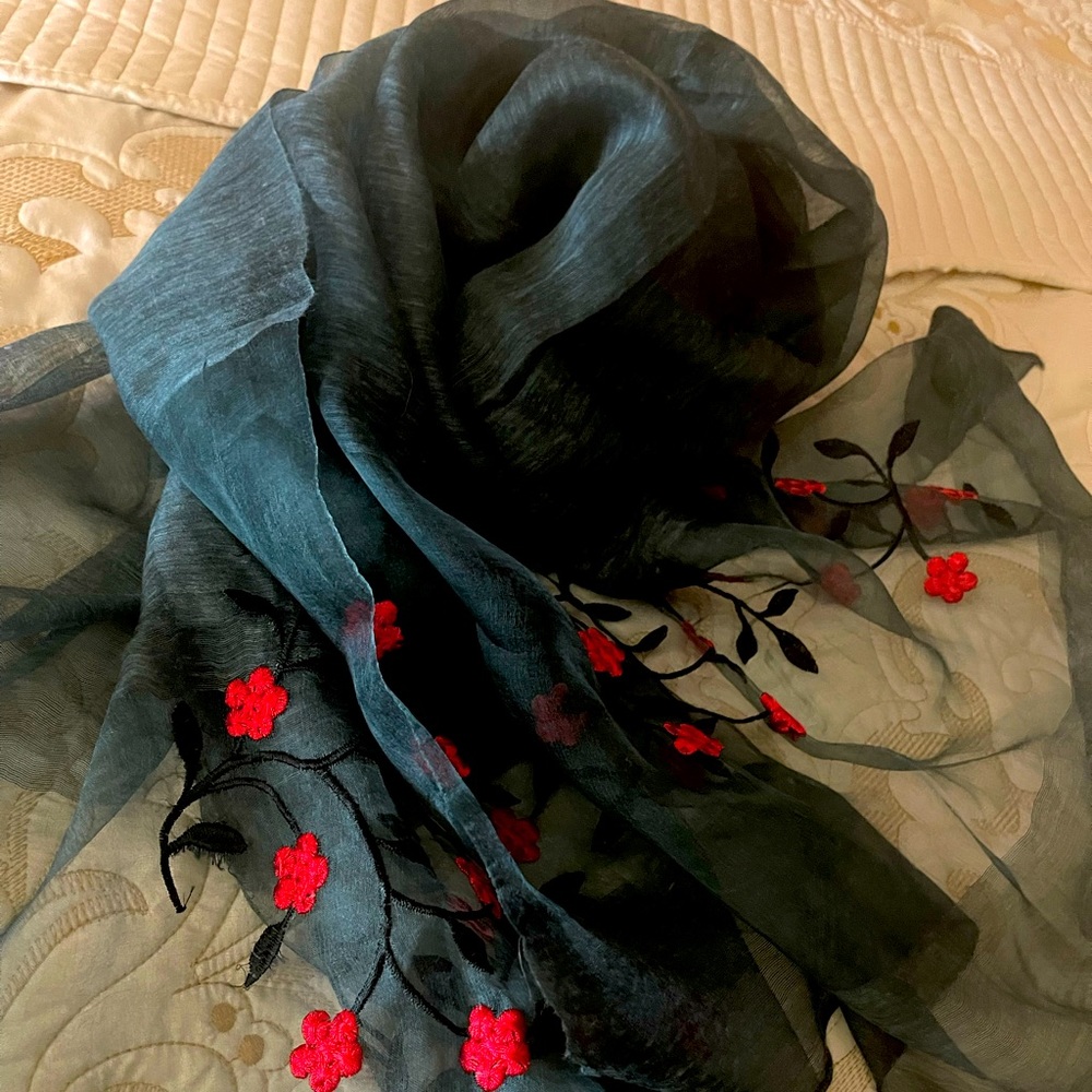 Never worn Silk embroidered scarf